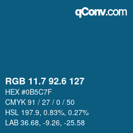 カラーコード: RGB 11.7 92.6 127 | qconv.com