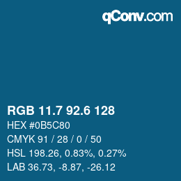 カラーコード: RGB 11.7 92.6 128 | qconv.com