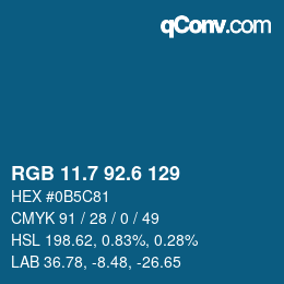 カラーコード: RGB 11.7 92.6 129 | qconv.com