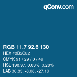 カラーコード: RGB 11.7 92.6 130 | qconv.com