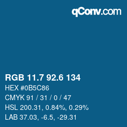 カラーコード: RGB 11.7 92.6 134 | qconv.com