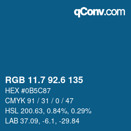 カラーコード: RGB 11.7 92.6 135 | qconv.com
