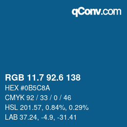 カラーコード: RGB 11.7 92.6 138 | qconv.com