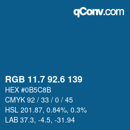 カラーコード: RGB 11.7 92.6 139 | qconv.com