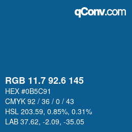 カラーコード: RGB 11.7 92.6 145 | qconv.com