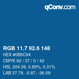 カラーコード: RGB 11.7 92.6 148 | qconv.com