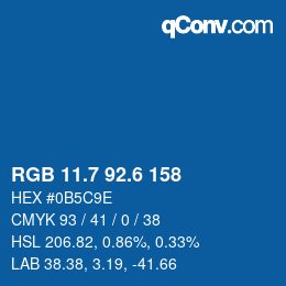 カラーコード: RGB 11.7 92.6 158 | qconv.com