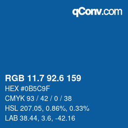 カラーコード: RGB 11.7 92.6 159 | qconv.com