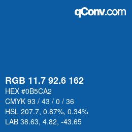カラーコード: RGB 11.7 92.6 162 | qconv.com
