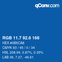 カラーコード: RGB 11.7 92.6 168 | qconv.com