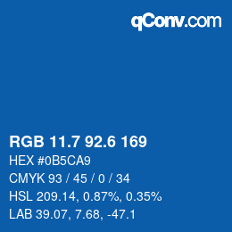 カラーコード: RGB 11.7 92.6 169 | qconv.com