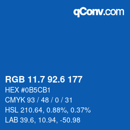 カラーコード: RGB 11.7 92.6 177 | qconv.com