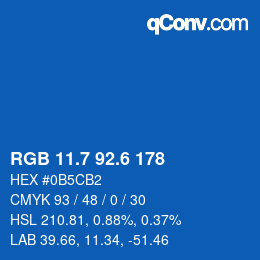 カラーコード: RGB 11.7 92.6 178 | qconv.com