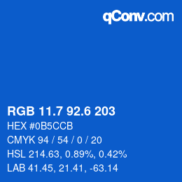 カラーコード: RGB 11.7 92.6 203 | qconv.com