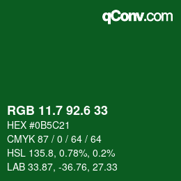 カラーコード: RGB 11.7 92.6 33 | qconv.com
