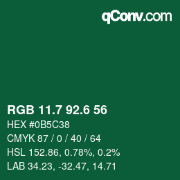 カラーコード: RGB 11.7 92.6 56 | qconv.com
