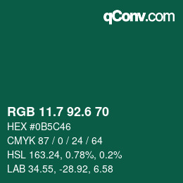 カラーコード: RGB 11.7 92.6 70 | qconv.com