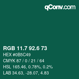カラーコード: RGB 11.7 92.6 73 | qconv.com