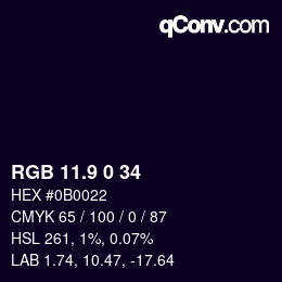 カラーコード: RGB 11.9 0 34 | qconv.com