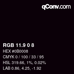 Color code: RGB 11.9 0 8 | qconv.com