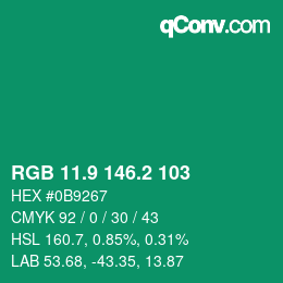 カラーコード: RGB 11.9 146.2 103 | qconv.com