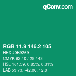 カラーコード: RGB 11.9 146.2 105 | qconv.com