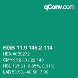 カラーコード: RGB 11.9 146.2 114 | qconv.com
