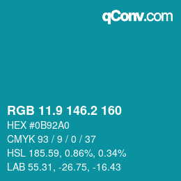カラーコード: RGB 11.9 146.2 160 | qconv.com