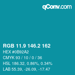 カラーコード: RGB 11.9 146.2 162 | qconv.com