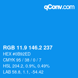 Farbcode: RGB 11.9 146.2 237 | qconv.com