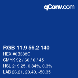 カラーコード: RGB 11.9 56.2 140 | qconv.com