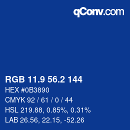 カラーコード: RGB 11.9 56.2 144 | qconv.com