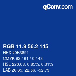 カラーコード: RGB 11.9 56.2 145 | qconv.com