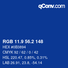 カラーコード: RGB 11.9 56.2 148 | qconv.com