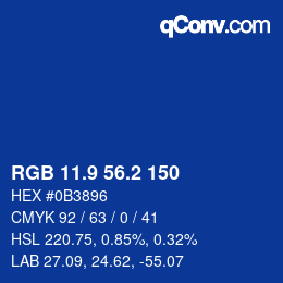 カラーコード: RGB 11.9 56.2 150 | qconv.com