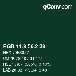 Color code: RGB 11.9 56.2 39 | qconv.com