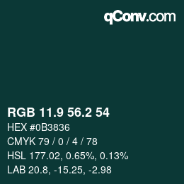 Color code: RGB 11.9 56.2 54 | qconv.com