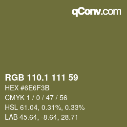カラーコード: RGB 110.1 111 59 | qconv.com