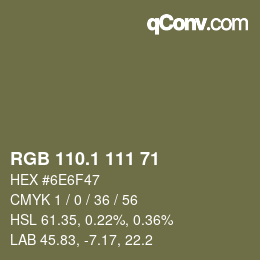 カラーコード: RGB 110.1 111 71 | qconv.com