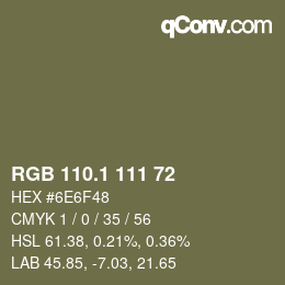 カラーコード: RGB 110.1 111 72 | qconv.com
