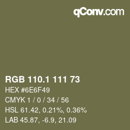カラーコード: RGB 110.1 111 73 | qconv.com