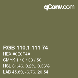 カラーコード: RGB 110.1 111 74 | qconv.com