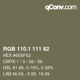 カラーコード: RGB 110.1 111 82 | qconv.com