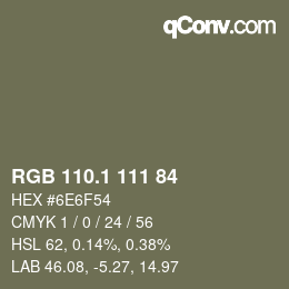 カラーコード: RGB 110.1 111 84 | qconv.com