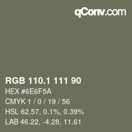 カラーコード: RGB 110.1 111 90 | qconv.com