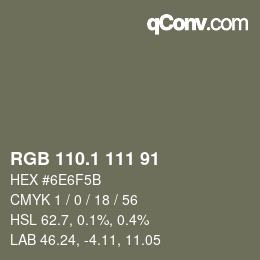 カラーコード: RGB 110.1 111 91 | qconv.com