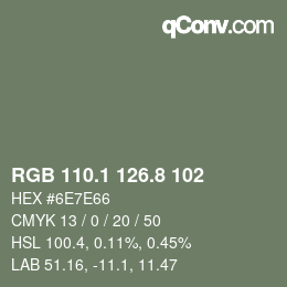 Color code: RGB 110.1 126.8 102 | qconv.com