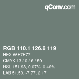 Color code: RGB 110.1 126.8 119 | qconv.com
