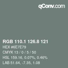 Color code: RGB 110.1 126.8 121 | qconv.com