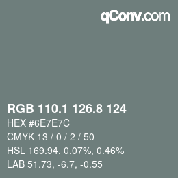 Color code: RGB 110.1 126.8 124 | qconv.com